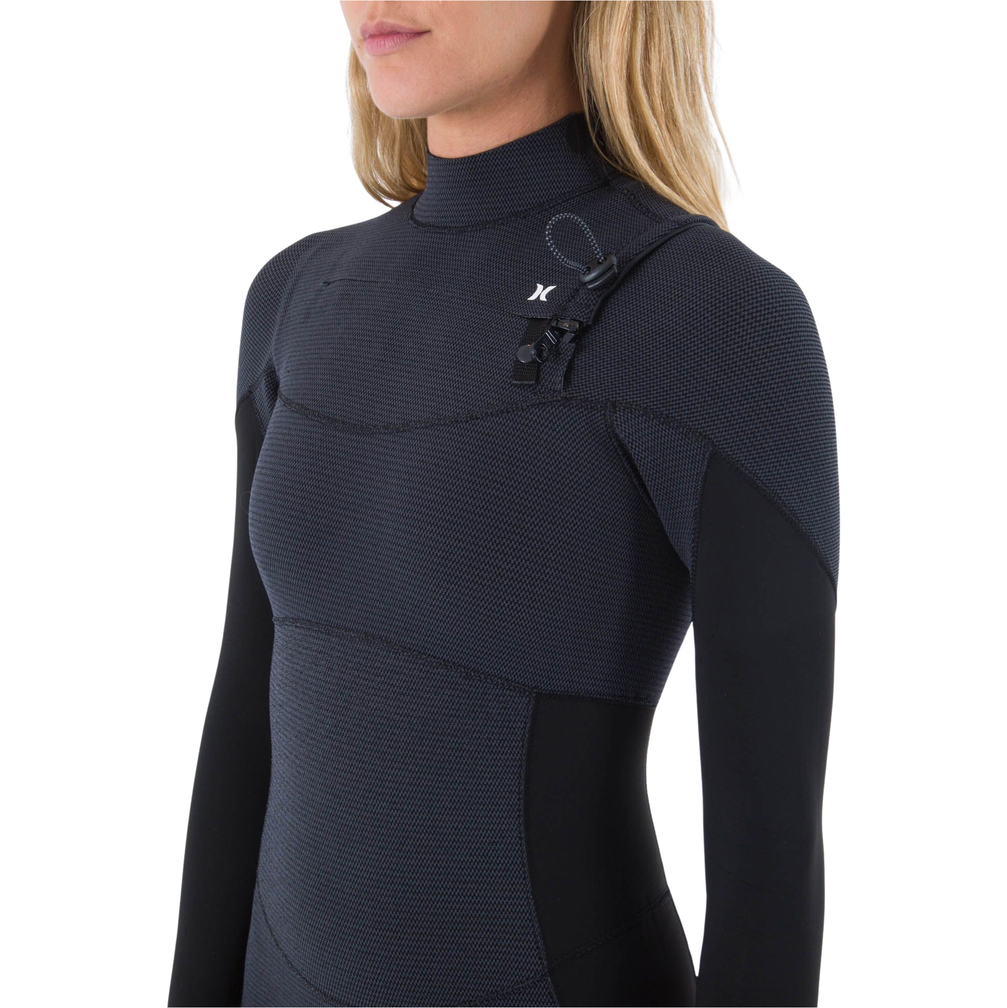 2026 Hurley Womens Plus 3/2mm Chest Zip Fato De Mergulho WFS0012302 - Black / Grafite